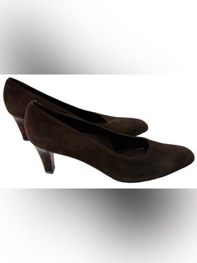 Salvatore Ferragamo Suede Pumps 11.5C Brown Tortoise Heel Italy